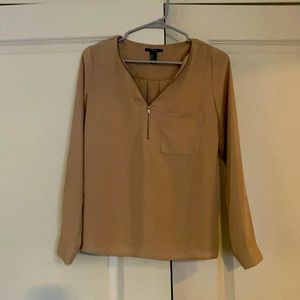 Tan zip up blouse
